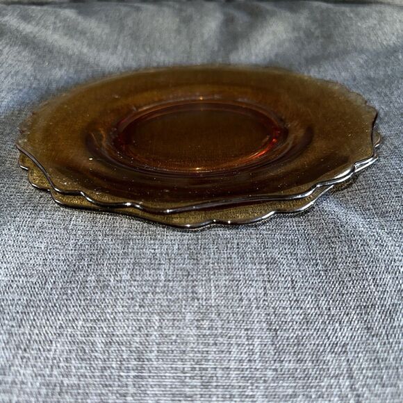 New Martinsville Salad Plates 2 Amber Depression Glass Scalloped Edges EUC 1930s - Picture 6 of 6